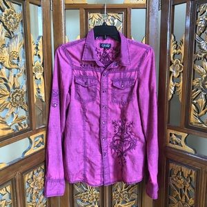 Sinful Embroidered Button Down Top